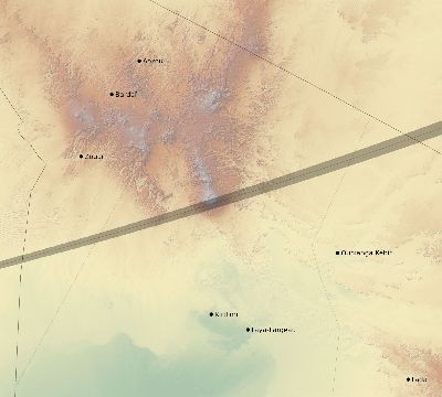 Map of the eclipse path across Chad on 04/03/2182