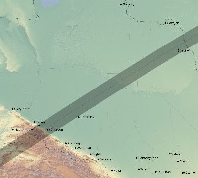 Map of the eclipse path across Turkmenistan on 04/03/2182