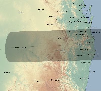 Map of the eclipse path across Australia on 03/23/2183