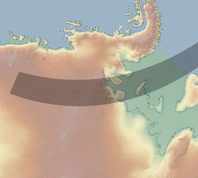 Map of the eclipse path across Antarctica on 03/12/2184