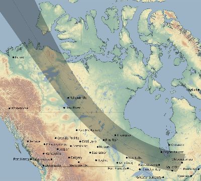 Map of the eclipse path across Canada on 09/04/2184