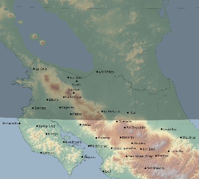 Map of the eclipse path across Costa Rica on 01/20/2186