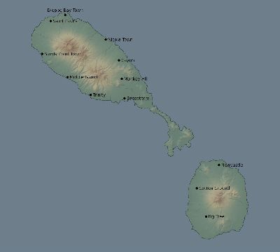 Map of the eclipse path across Saint Kitts and Nevis on 01/20/2186