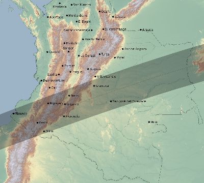 Map of the eclipse path across Colombia on 07/16/2186
