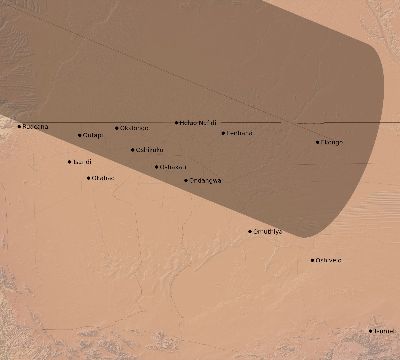 Map of the eclipse path across Namibia on 07/16/2186
