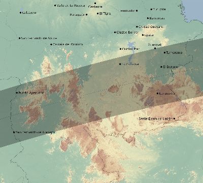 Map of the eclipse path across Venezuela on 07/16/2186