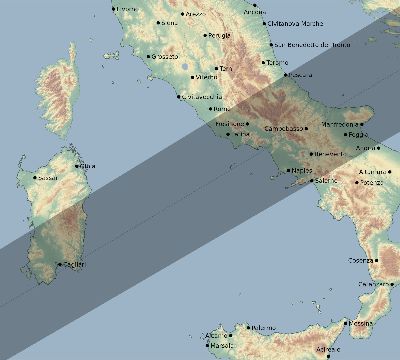 Map of the eclipse path across Italy on 07/06/2187