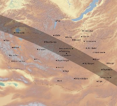 Map of the eclipse path across Mongolia on 07/06/2187