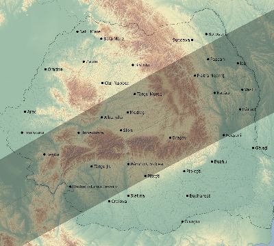 Map of the eclipse path across Romania on 07/06/2187