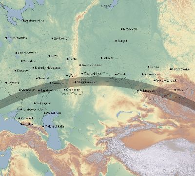 Map of the eclipse path across Russia on 07/06/2187