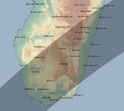 Map of the eclipse path across Madagascar on 05/15/2189