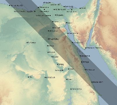 Map of the eclipse path across Egypt on 11/08/2189