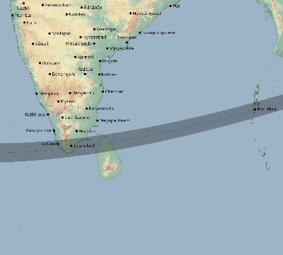 Map of the eclipse path across India on 11/08/2189