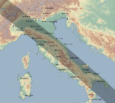 Map of the eclipse path across Italy on 11/08/2189