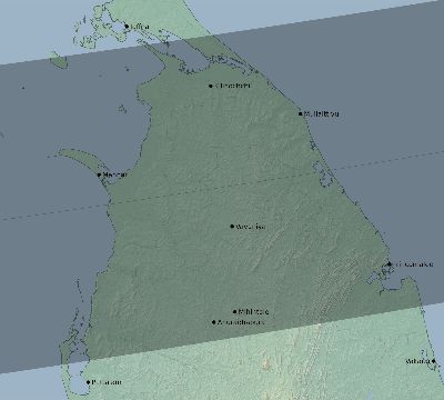 Map of the eclipse path across Sri Lanka on 11/08/2189