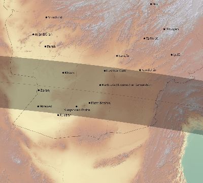 Map of the eclipse path across Afghanistan on 05/04/2190