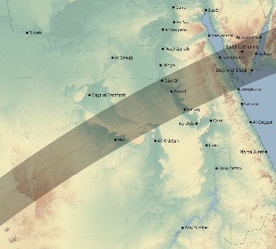Map of the eclipse path across Egypt on 05/04/2190
