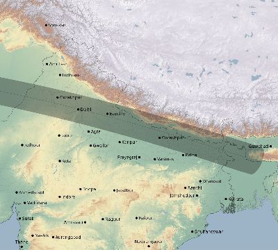 Map of the eclipse path across India on 05/04/2190