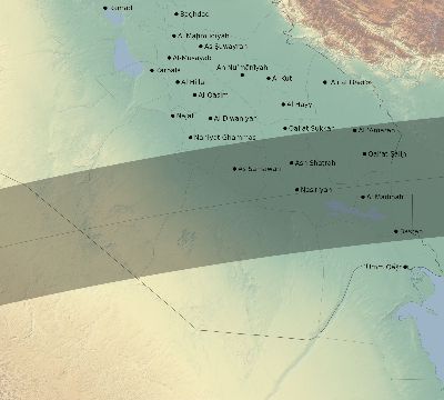 Map of the eclipse path across Iraq on 05/04/2190