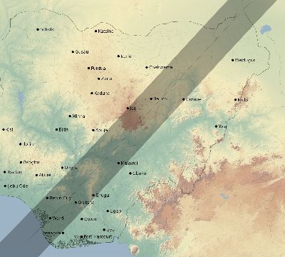 Map of the eclipse path across Nigeria on 05/04/2190