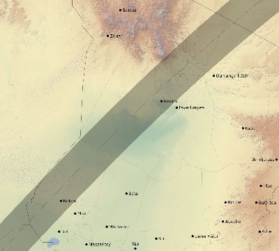 Map of the eclipse path across Chad on 05/04/2190