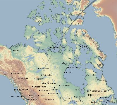 Map of the eclipse path across Canada on 04/23/2191