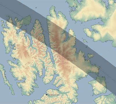 Map of the eclipse path across Svalbard and Jan Mayen on 04/23/2191