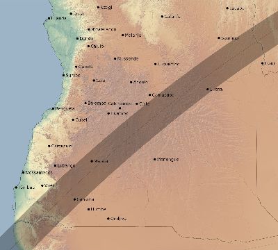 Map of the eclipse path across Angola on 03/03/2193