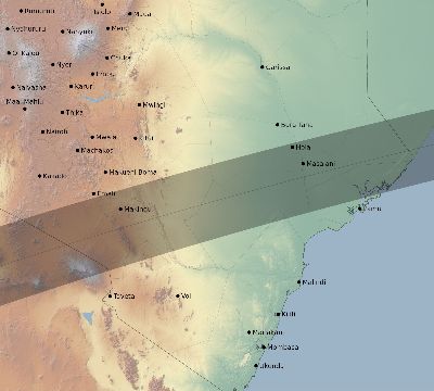 Map of the eclipse path across Kenya on 03/03/2193
