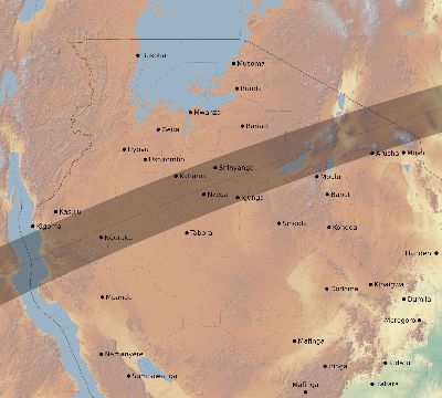 Map of the eclipse path across Tanzania on 03/03/2193