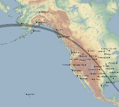 Map of the eclipse path across United States on 08/26/2193