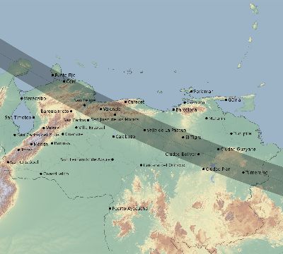 Map of the eclipse path across Venezuela on 08/26/2193