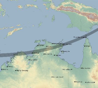 Map of the eclipse path across Australia on 02/21/2194