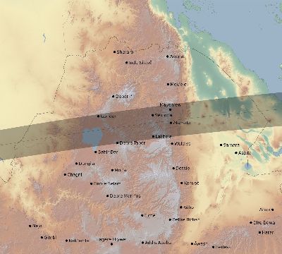 Map of the eclipse path across Ethiopia on 08/16/2194
