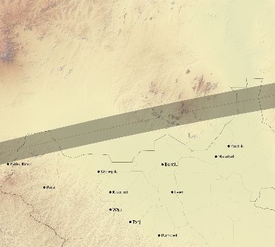 Map of the eclipse path across South Sudan on 08/16/2194