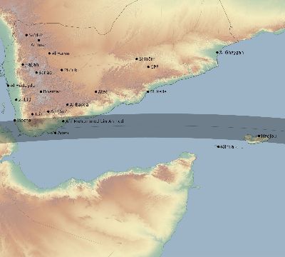 Map of the eclipse path across Yemen on 08/16/2194