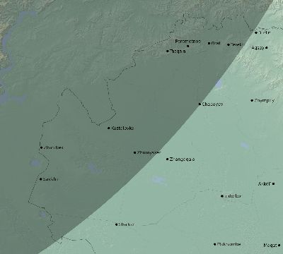 Map of the eclipse path across Kazakhstan on 02/10/2195