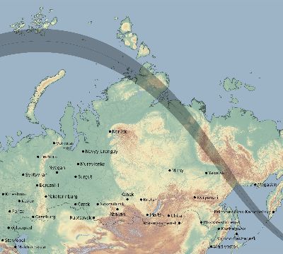 Map of the eclipse path across Russia on 06/26/2196