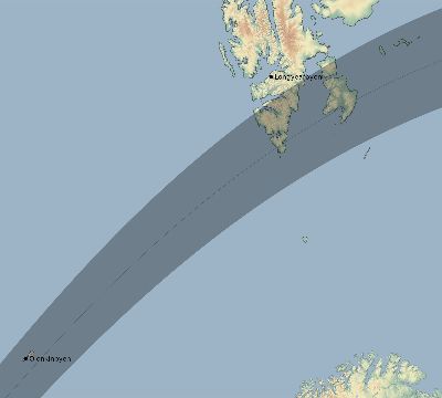 Map of the eclipse path across Svalbard and Jan Mayen on 06/26/2196