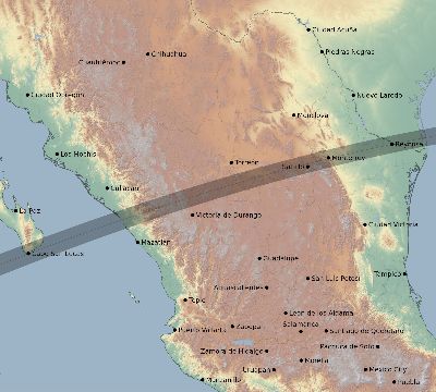 Map of the eclipse path across Mexico on 06/15/2197