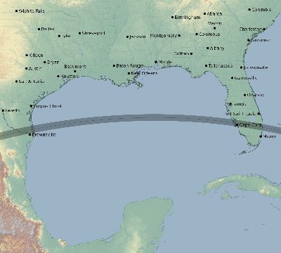 Map of the eclipse path across United States on 06/15/2197