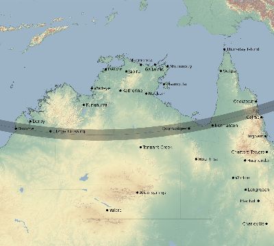 Map of the eclipse path across Australia on 12/09/2197