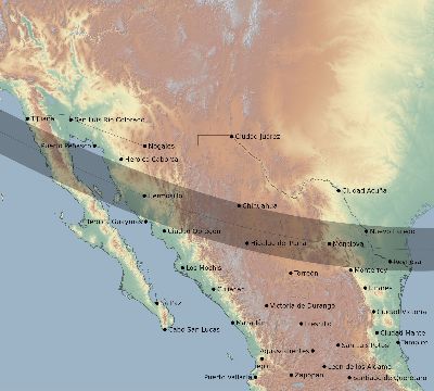 Map of the eclipse path across Mexico on 11/28/2198
