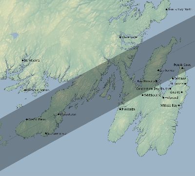 Map of the eclipse path across Canada on 04/14/2200