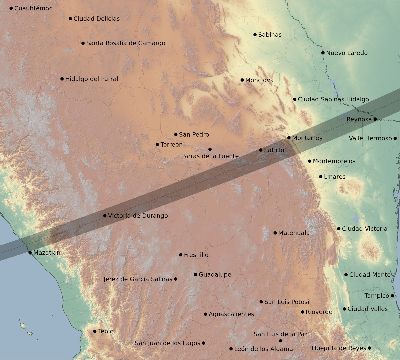 Map of the eclipse path across Mexico on 04/14/2200