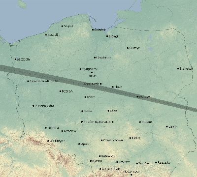 Map of the eclipse path across Poland on 04/14/2200