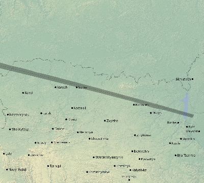 Map of the eclipse path across Ukraine on 04/14/2200