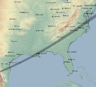 Map of the eclipse path across United States on 04/14/2200