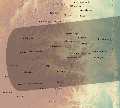 Map of the eclipse path across South Africa on 04/04/2201