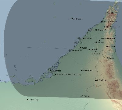 Map of the eclipse path across United Arab Emirates on 09/28/2201